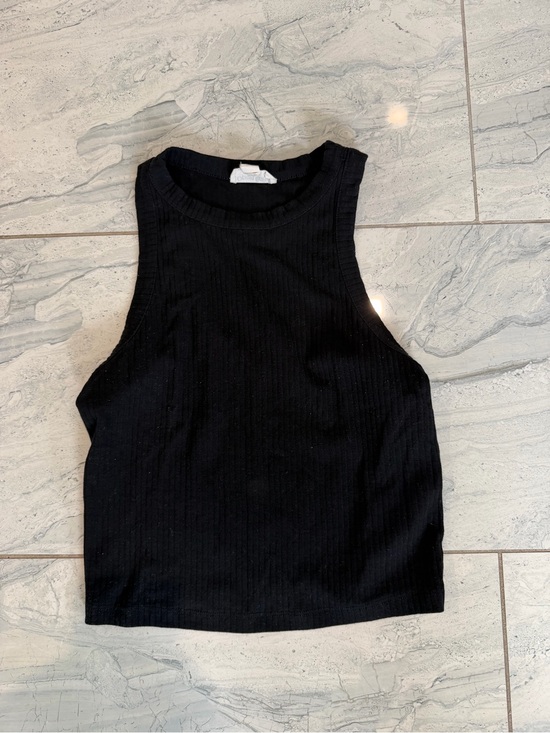 Open Edit Tops - Open Edit Black Ribbed High-Neck Tank Top
